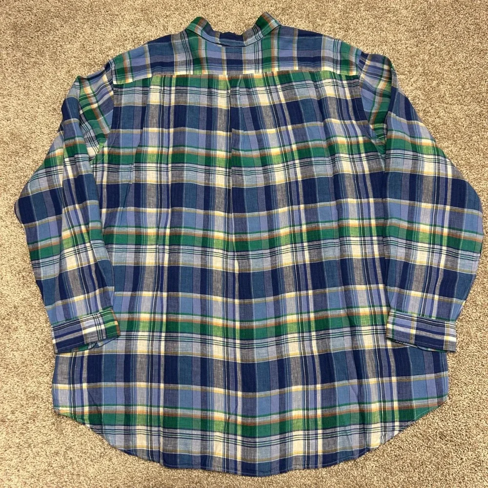 NWT Polo Ralph Lauren‎ Button Down Plaid Linen Shirt Men Size 2XB Blue Green